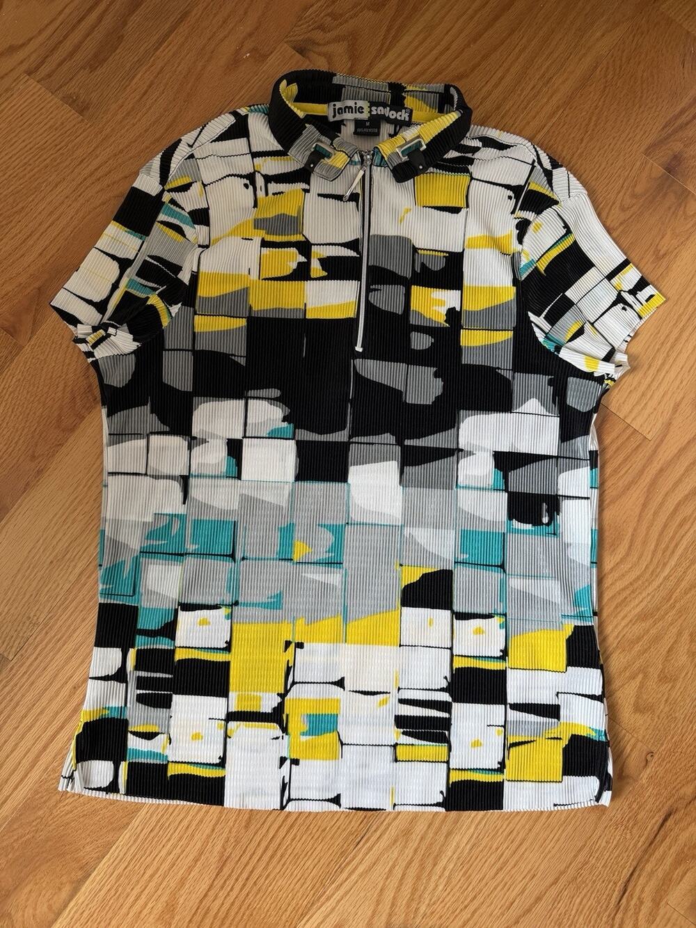 Jamie Sadock Women's Golf Stretch 1/4 Zip Abstract Print Shirt Short Sleeve Sz M
